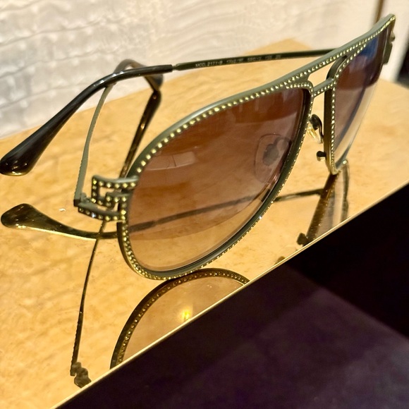 VERSACE Olive Green Studded Aviator Sunglasses - Picture 5 of 11
